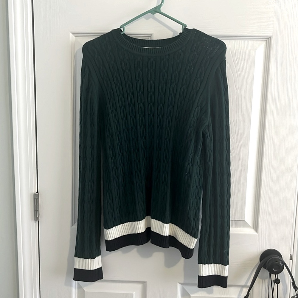 Tommy Hilfiger green cable knit sweater.